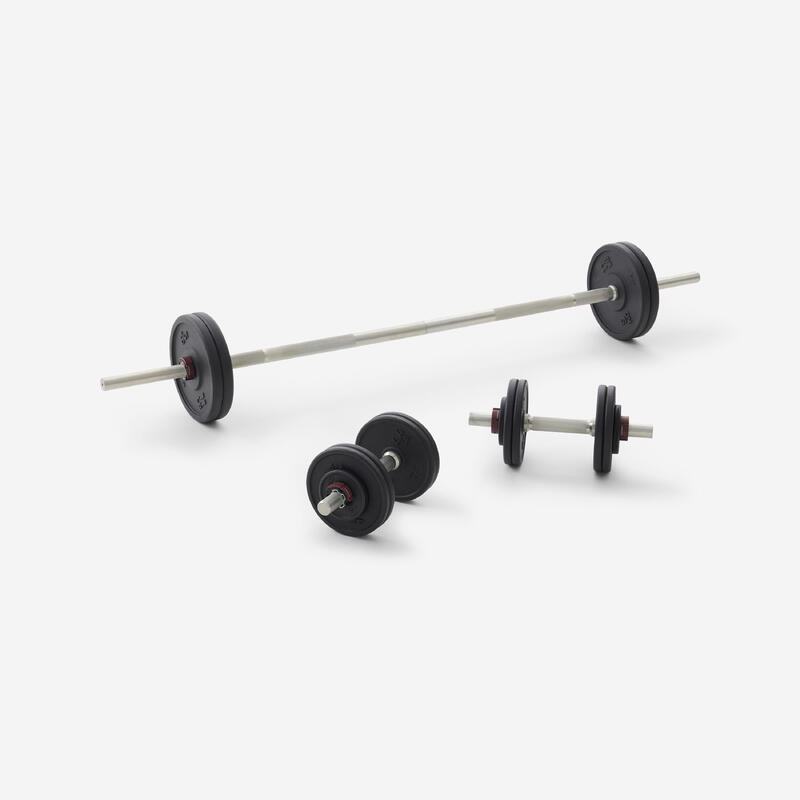 Domyos Kit de Musculación 50 kg: Barra, Mancuernas y Discos
